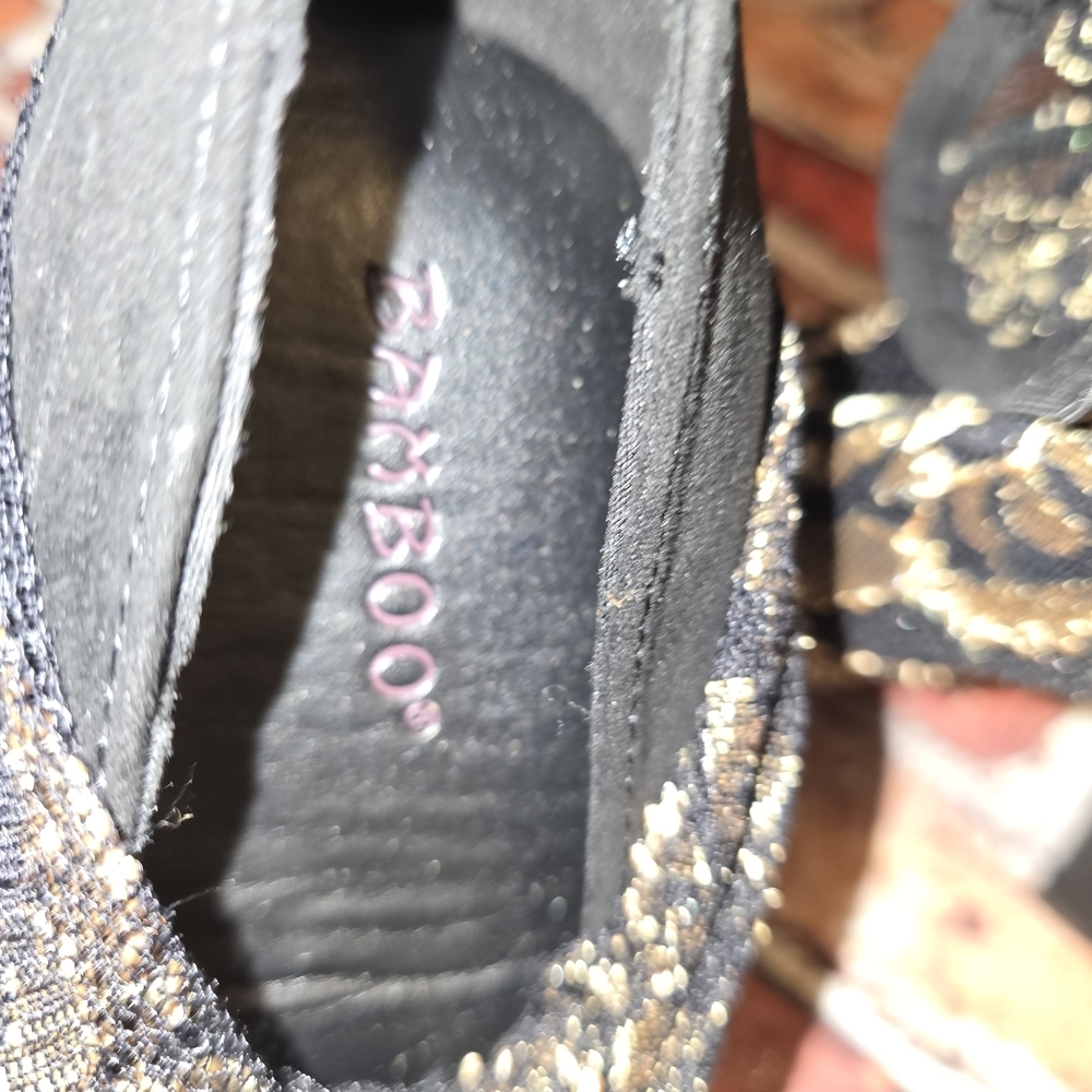 BAMBOO Black and Gold Floral Heeled Boots - Picture 6 of 8